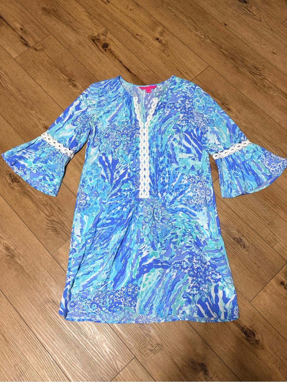 Lilly Pulitzer Blue & Aqua Swirl Mini Dress with Lace Trim